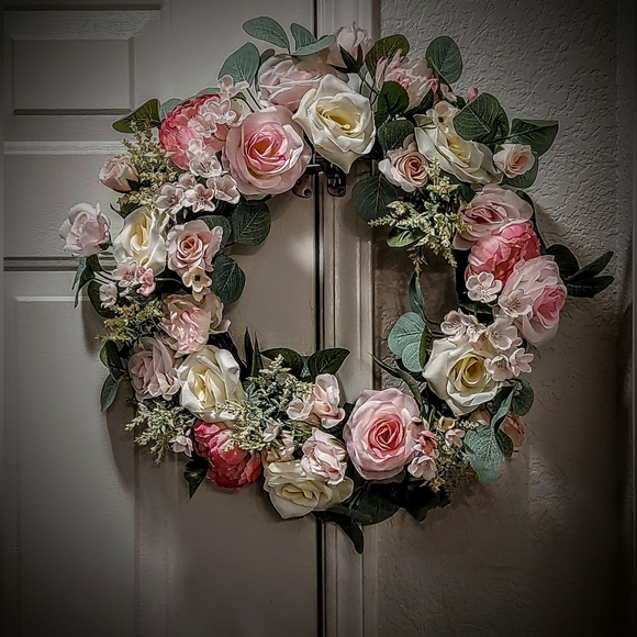 NWT ASHLAND SPRING 🌹 Wreath. Monet's Garden Le Jardin de Monet W/ Pink & Yellow - Picture 2 of 6